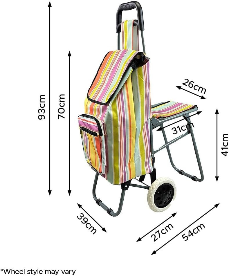 Foldable Leisure Shopping Trolley with Seat Large Capacity Easy-Roll Wheels