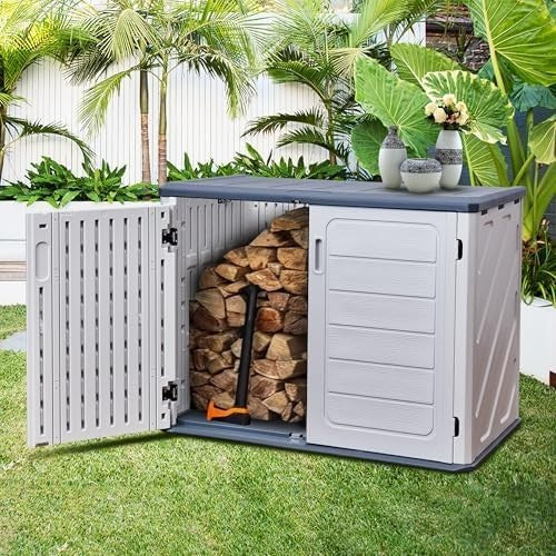 Outdoor Garden Storage Cabinet Waterproof Double Door Tool Shed Resin Grey Navy