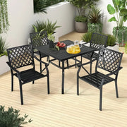 5-Piece Metal Patio Dining Set – Stackable Chairs & Slatted Table w/ Umbrella Ho