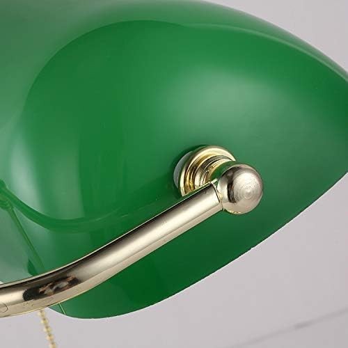 Bankers Desk Lamp Green Glass Shade Brass Base Pull Switch LED