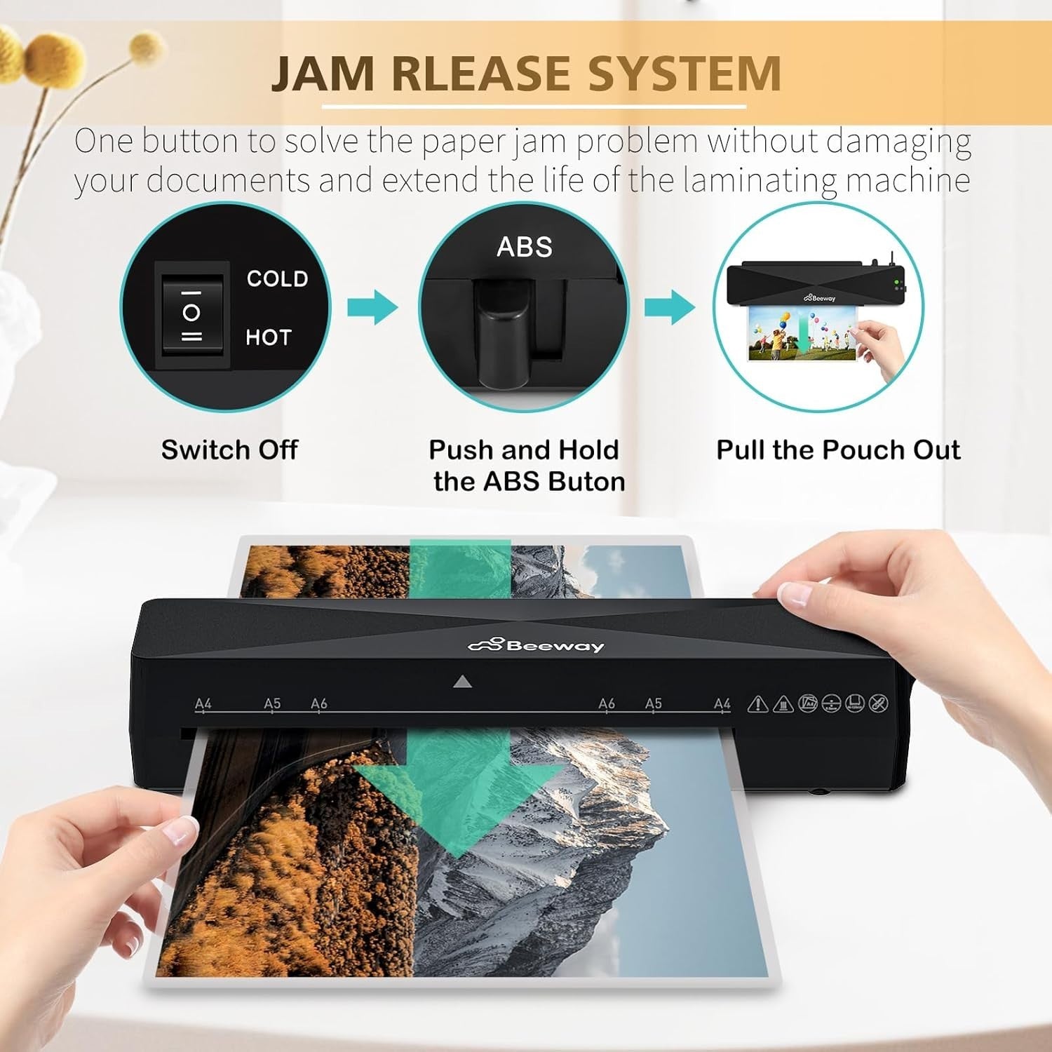 A4 Laminator Hot Cold Machine Fast Warm Up High Speed Jam Release + Pouches