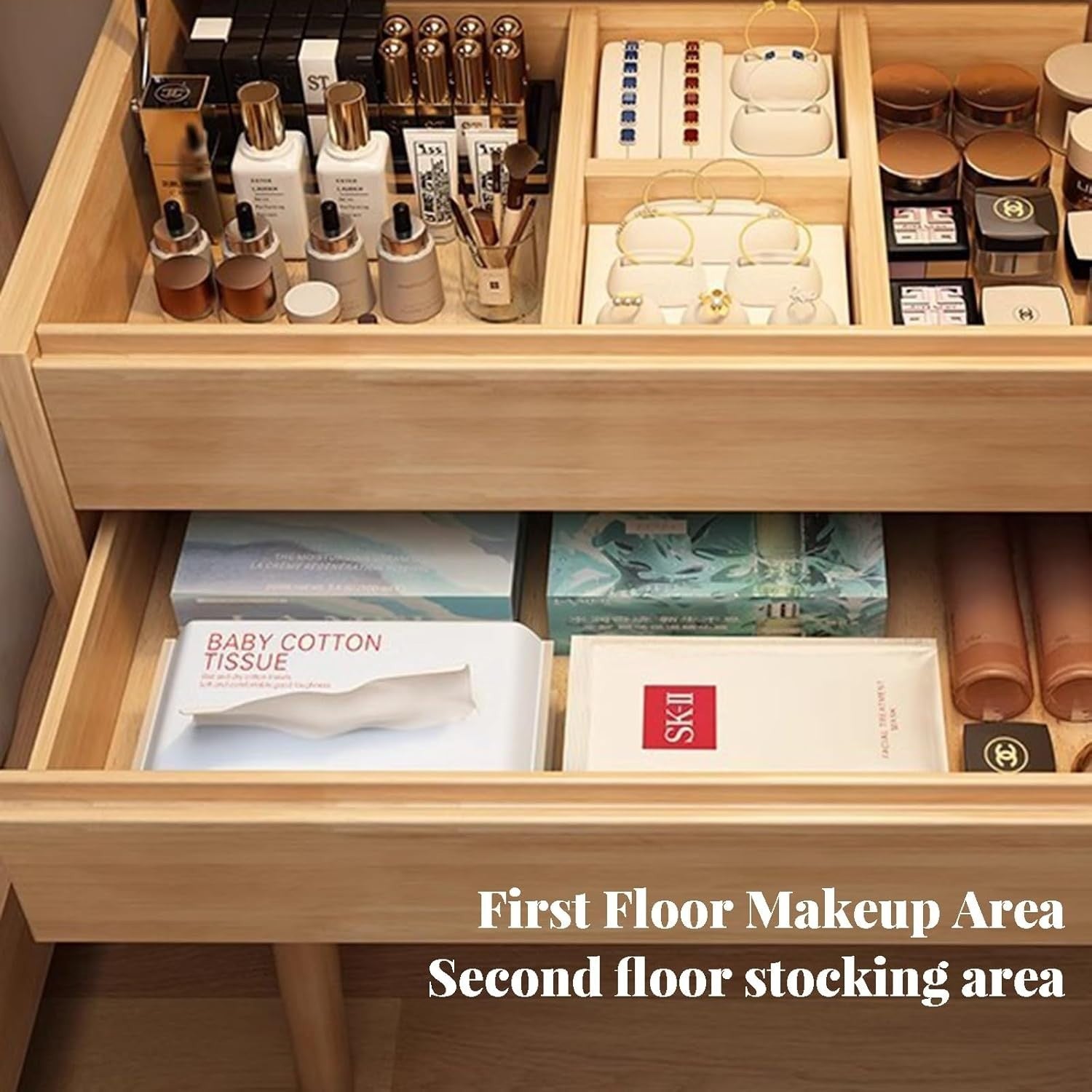 Flip Top Dressing Table Makeup Vanity Desk Rubberwood Mirror Stool Set