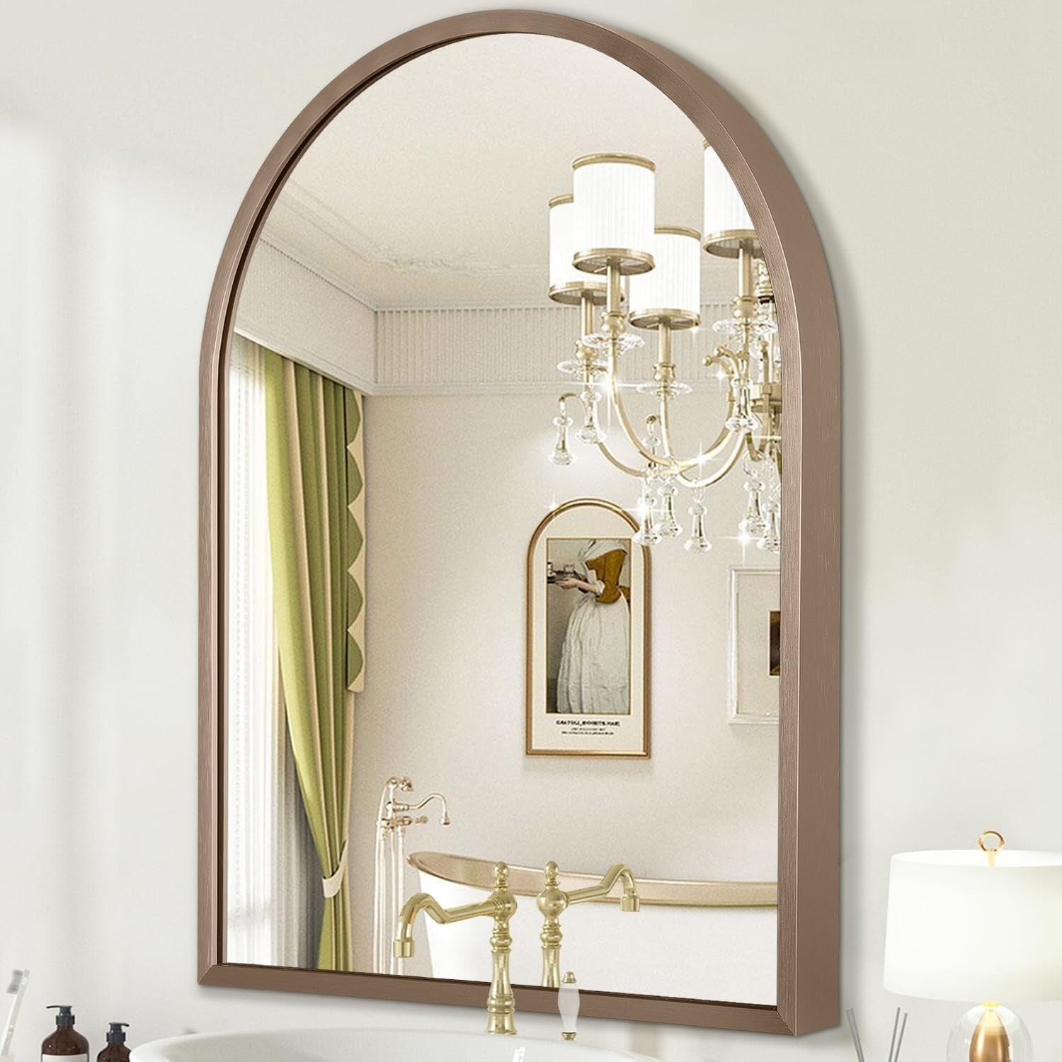 Large Arch Bathroom Wall Mirror 70x50cm Brushed Metal Frame Vanity Decor