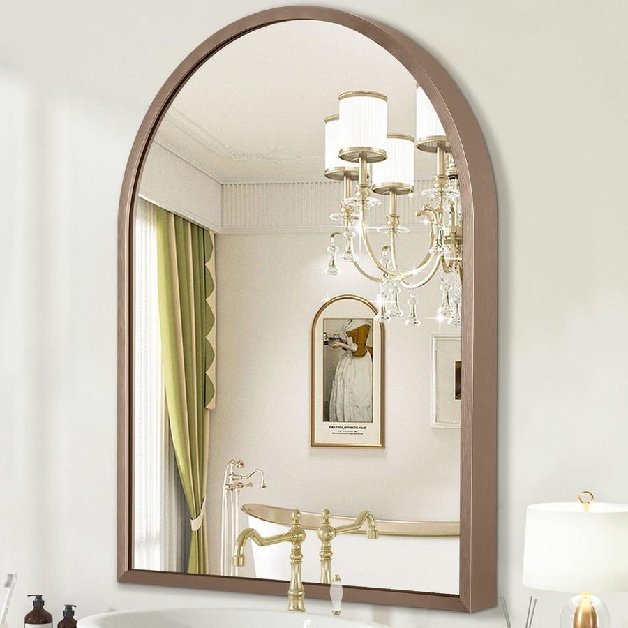 Large Arch Bathroom Wall Mirror 70x50cm Brushed Metal Frame Vanity Decor