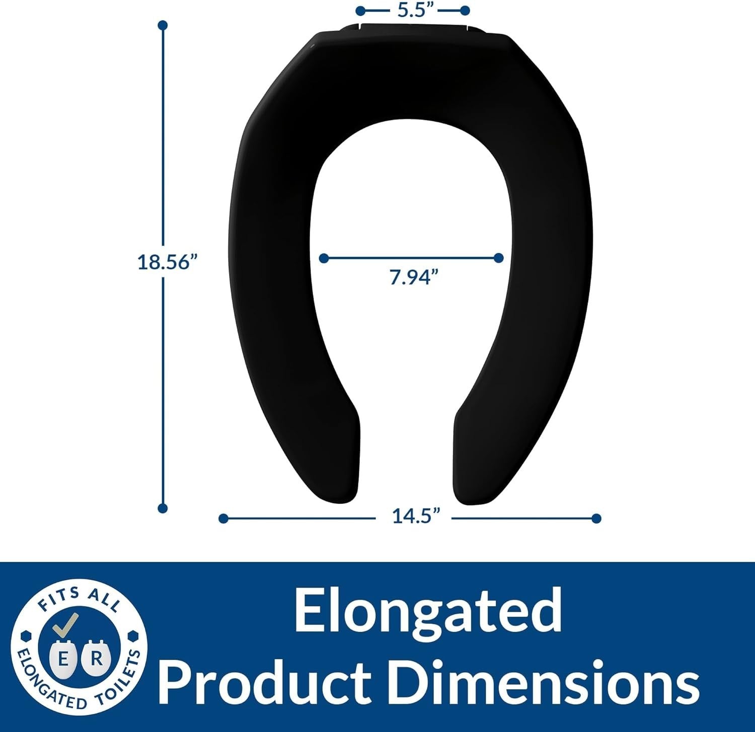 Black Elongated Toilet Seat | Commercial, Stay-Tite, Heavy-Duty