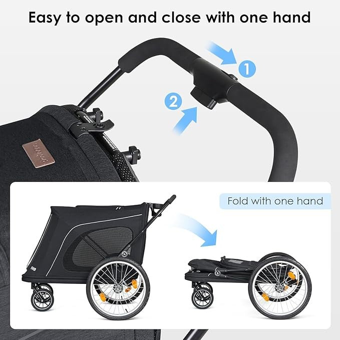 Heavy Duty 4 Wheel Dog Stroller Foldable Pet Pushchair for Large Dogs 100lb