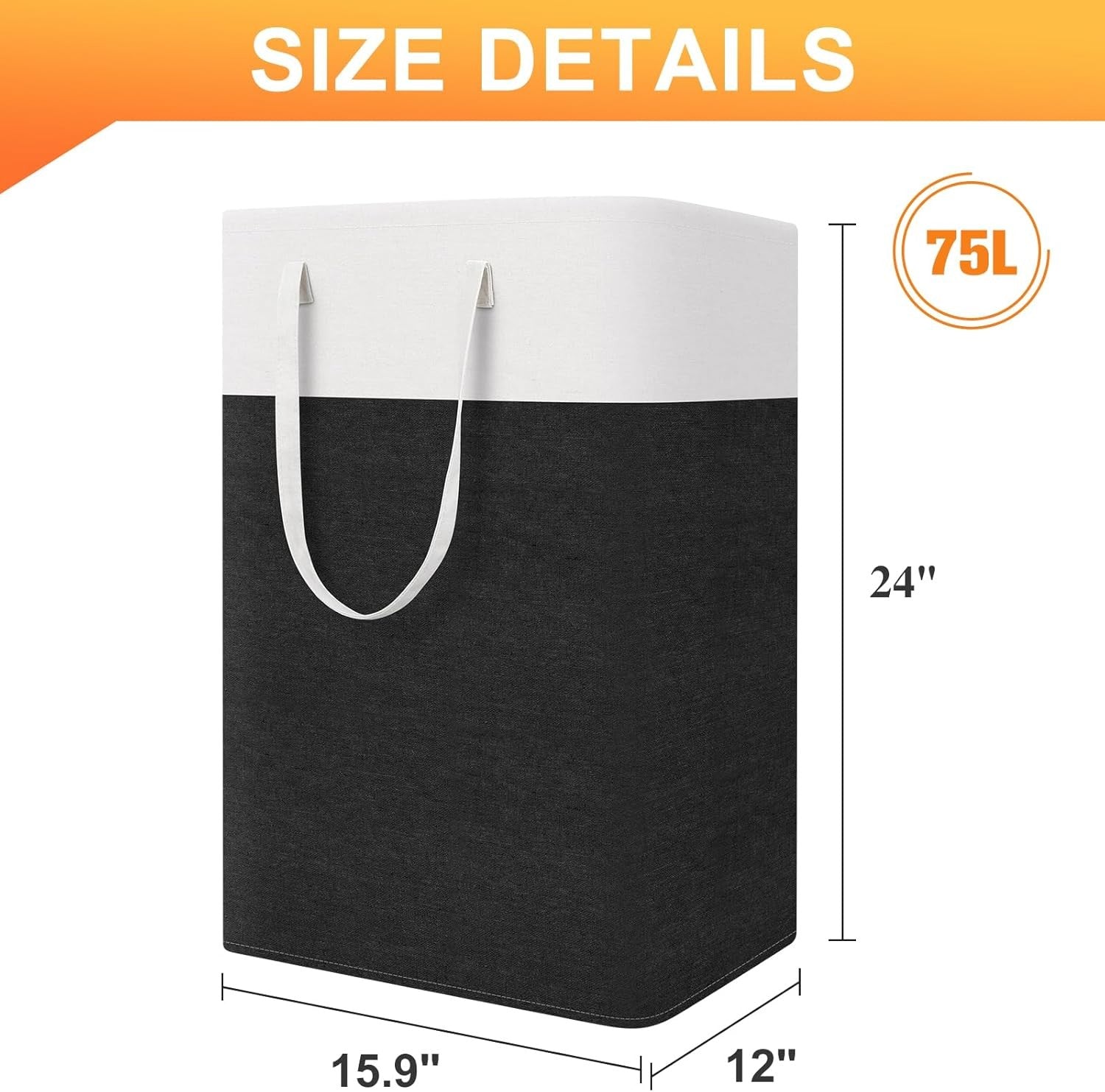 3 Pack 75L Large Laundry Hampers Foldable Clothes Baskets with Handles Black