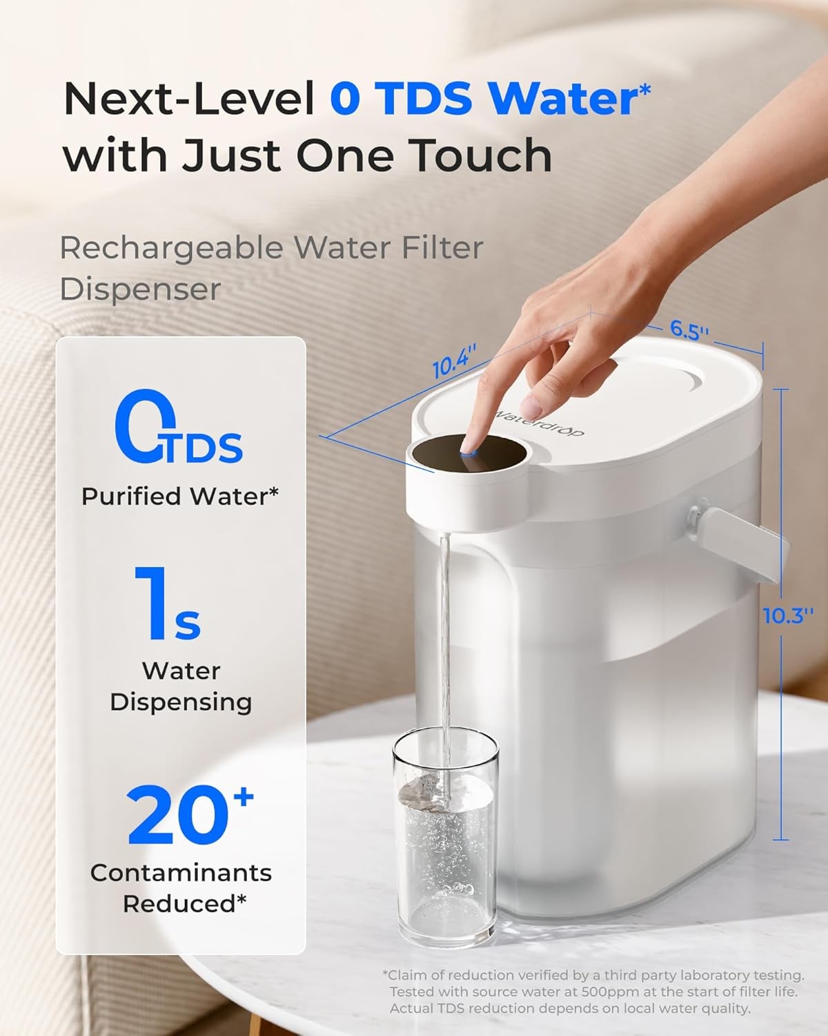 Zero TDS Electric Water Filter Jug 3.5L Instant Dispensing Countertop