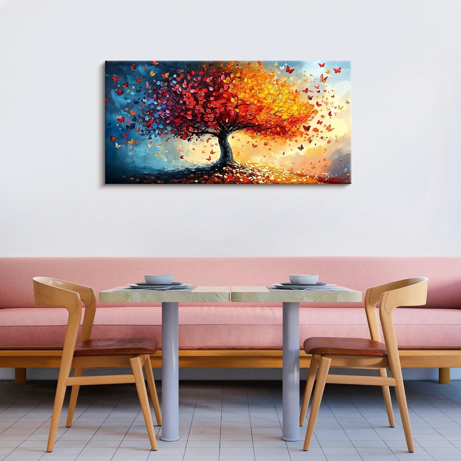 Large Tree of Life Canvas Wall Art 50x100cm Framed Orange Red
