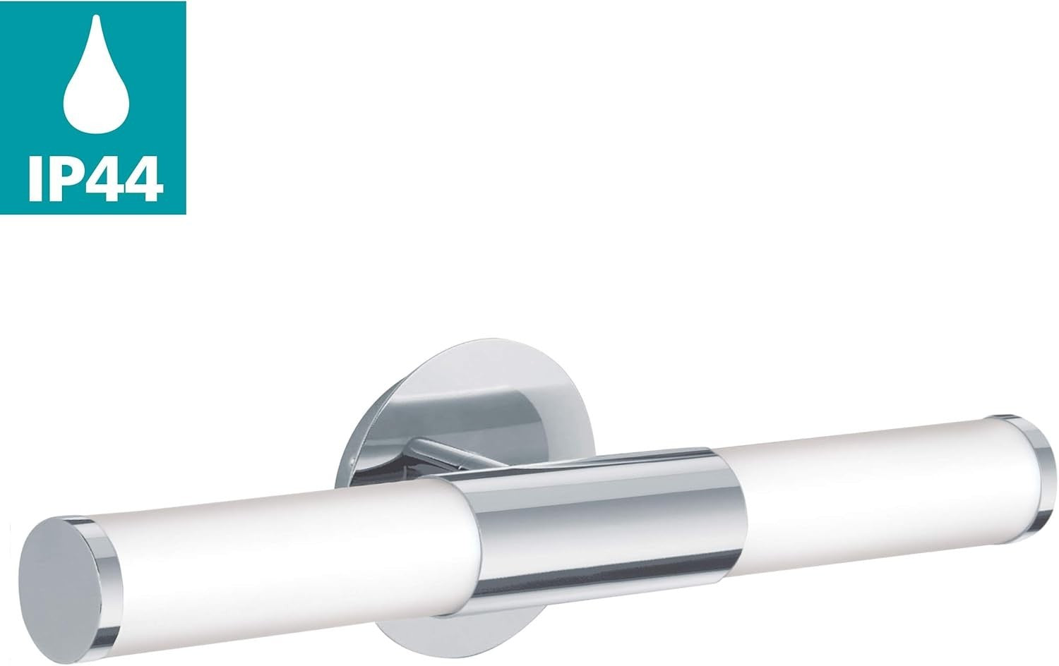 Modern Chrome Bathroom Wall Light with Dual Opal Glass Shades – IP44 Rated