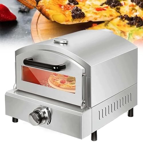 Outdoor Gas Pizza Oven Stainless Steel | Countertop BBQ Grill w/ Thermometer 500