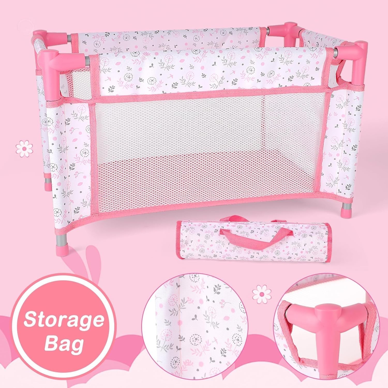 Baby Doll Stroller Playset Foldable Pram Cot Highchair Accessories