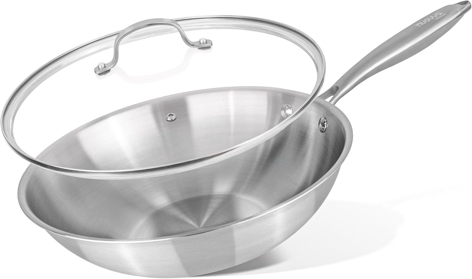 Stainless Steel Wok Pan 28cm Non Stick Induction Deep Fry Pan with Glass Lid