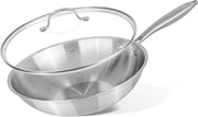 Stainless Steel Wok Pan 28cm Non Stick Induction Deep Fry Pan with Glass Lid