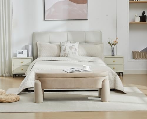 Velvet Upholstered Storage Bench Modern Bedroom Window Seat Khaki