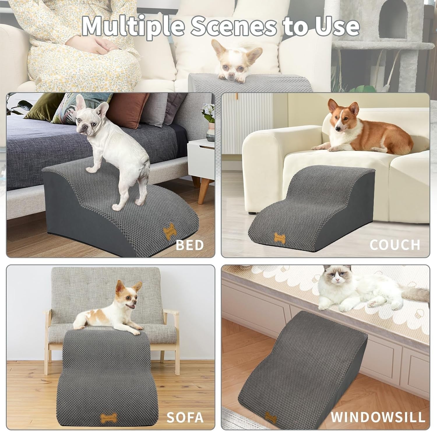 2-Step Dog Stairs Non-Slip Pet Ramp for Small Dogs Cats