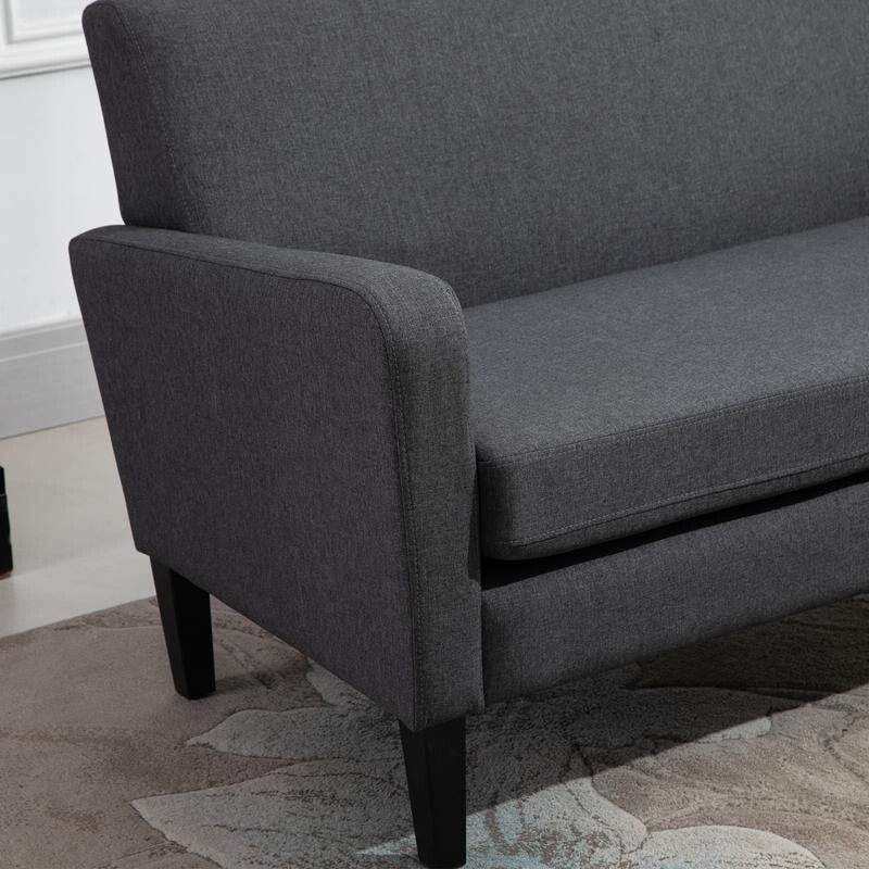 2-Seater Compact Sofa Grey Linen Upholstered Loveseat for Flats & Small Rooms