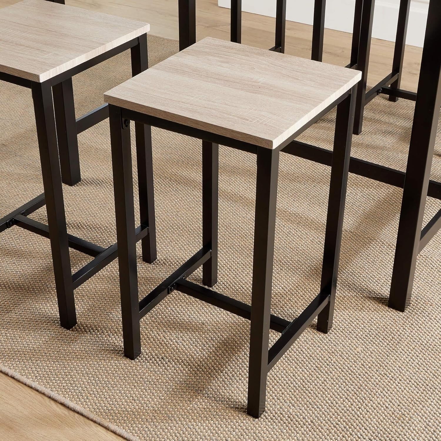 5-Piece Breakfast Bar Table & 4 Stools Set Industrial Oak Effect Dining Home