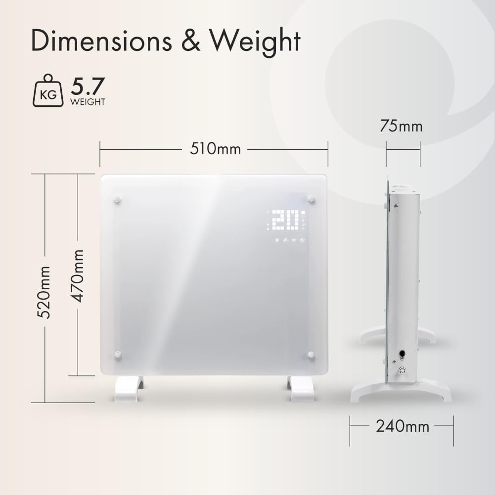 500W Smart Electric Panel Heater WiFi Alexa Wall Mounted Low Energy Timer