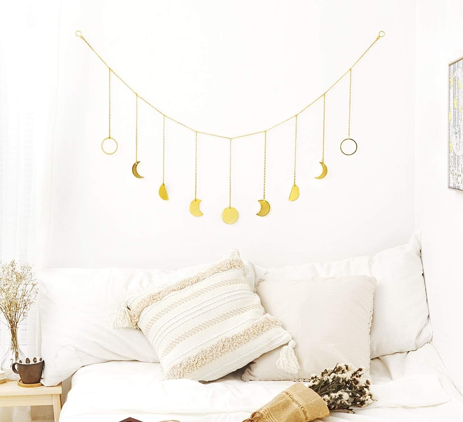 Moon Phase Garland Boho Wall Hanging Gold 130cm Decor