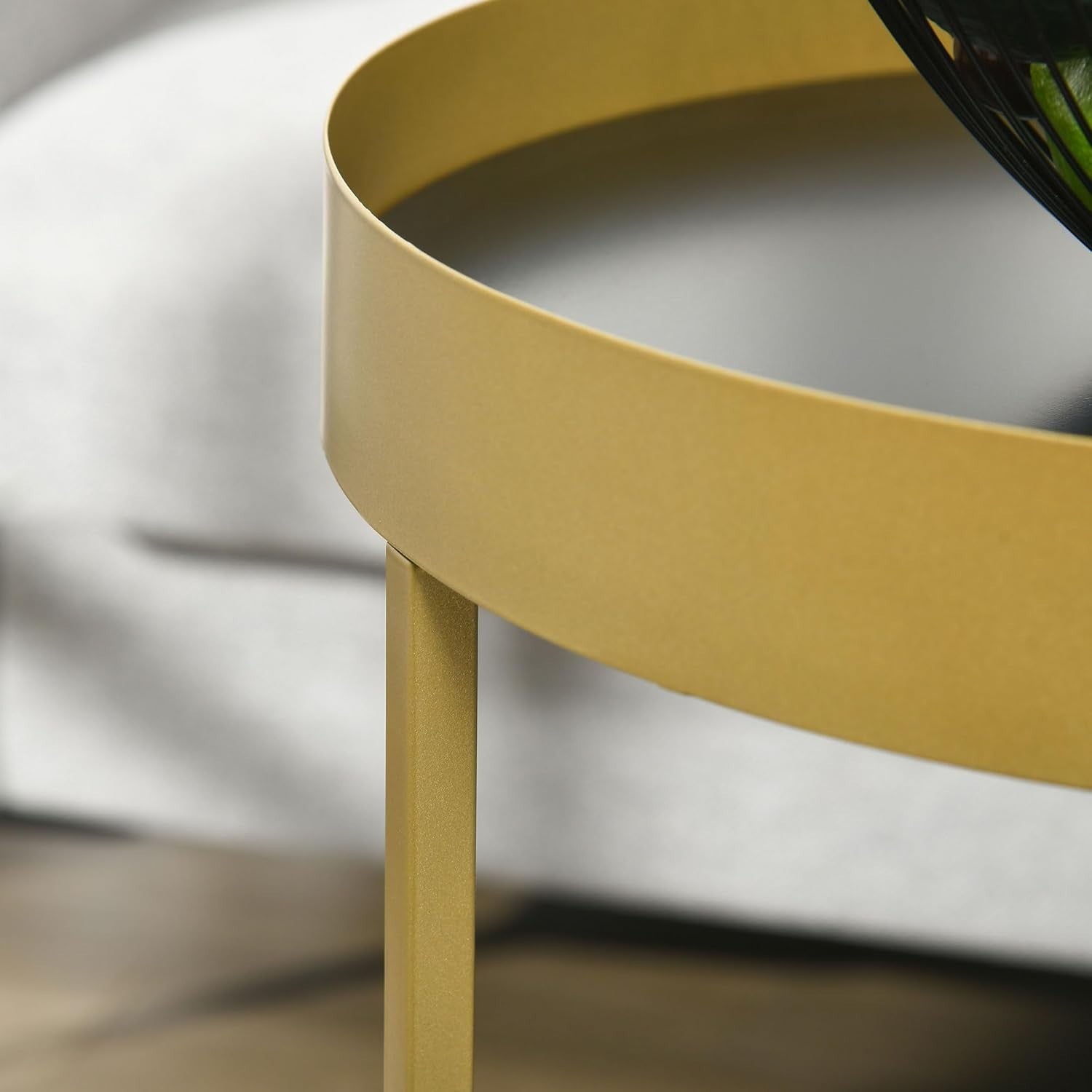 Gold Nesting Side Table Set 2 Round Metal Frame Tray Coffee End Tables Modern