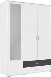 3 Door Wardrobe Mirror Drawers Hanging Rail Shelves White Grey Storage