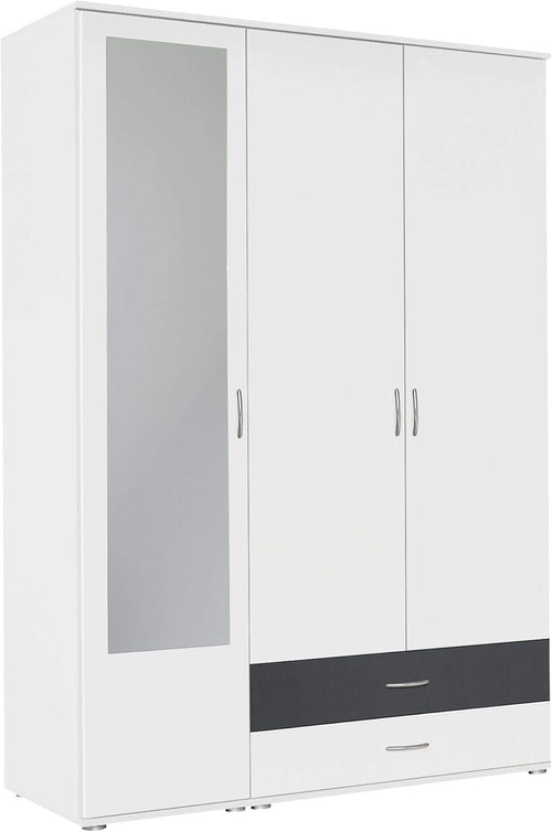 3 Door Wardrobe Mirror Drawers Hanging Rail Shelves White Grey Storage