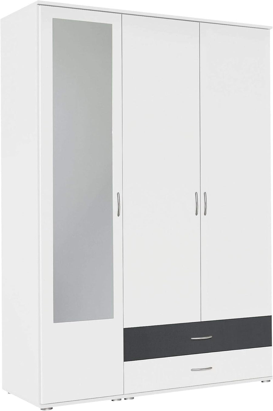 3 Door Wardrobe Mirror Drawers Hanging Rail Shelves White Grey Storage