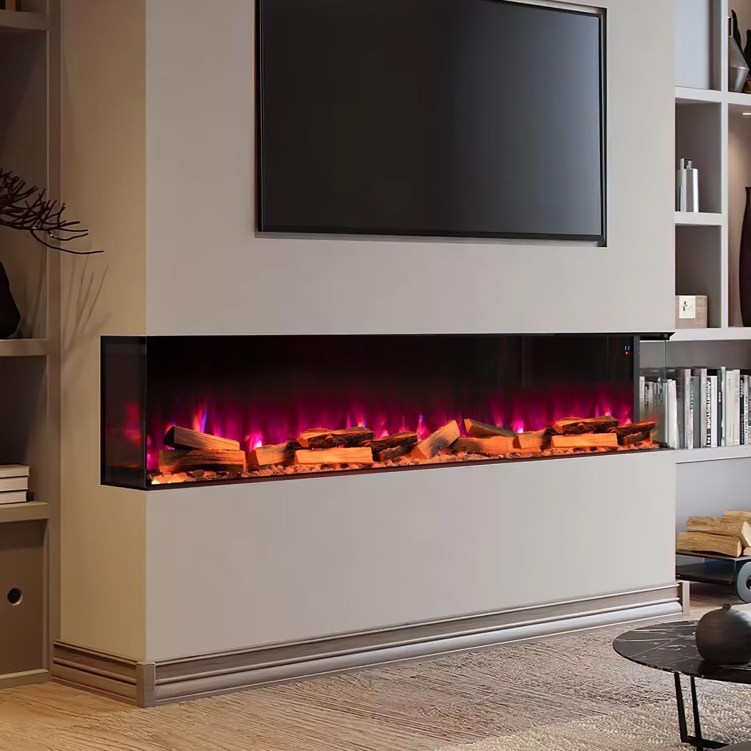 60” Electric Fireplace Wall Mounted Insert LED Flame Heater w/ Remote