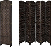 6 Panel Folding Room Divider – Brown Woven Privacy Screen for Bedroom
