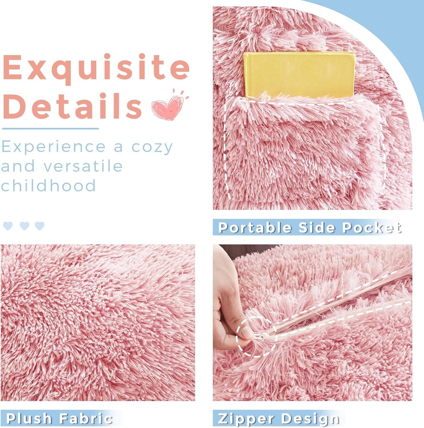Kids Plush Chair Bed Sofa Pink | Convertible Bean Bag Fold Out Seat