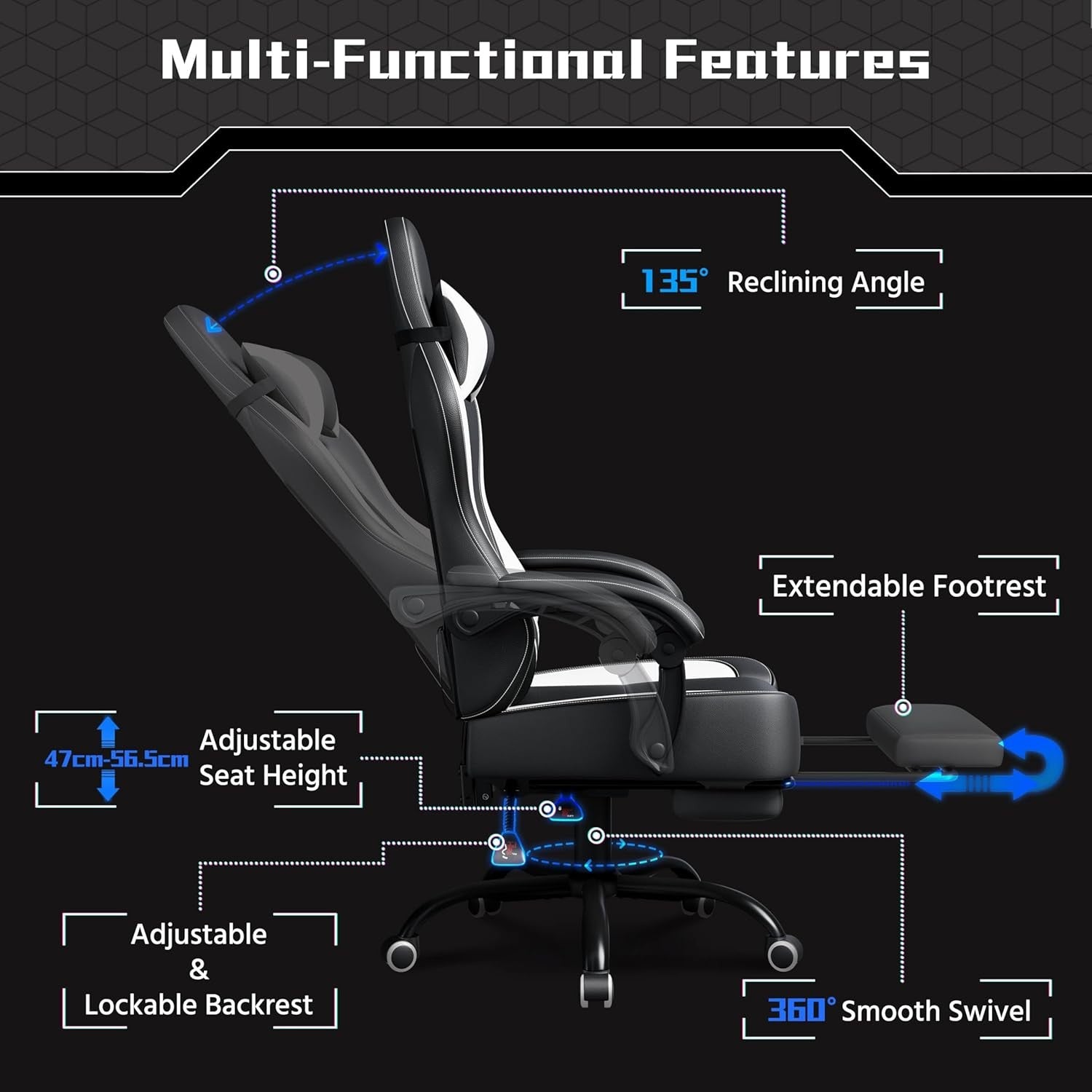Ergonomic Gaming Chair with Footrest Massage Lumbar Support