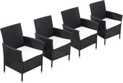 Set of 4 Black Rattan Garden Dining Chairs High Back Cushioned Patio Armchairs