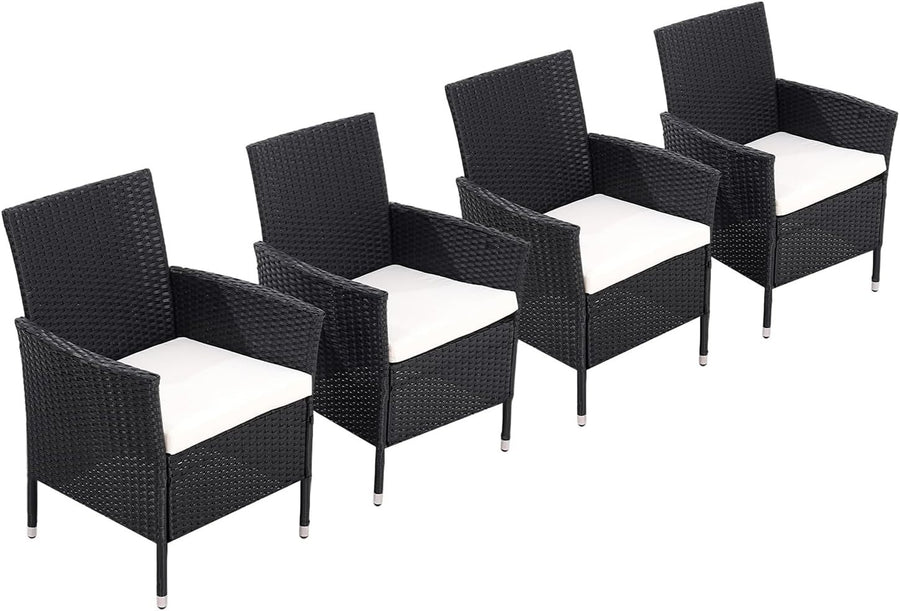 Set of 4 Black Rattan Garden Dining Chairs High Back Cushioned Patio Armchairs