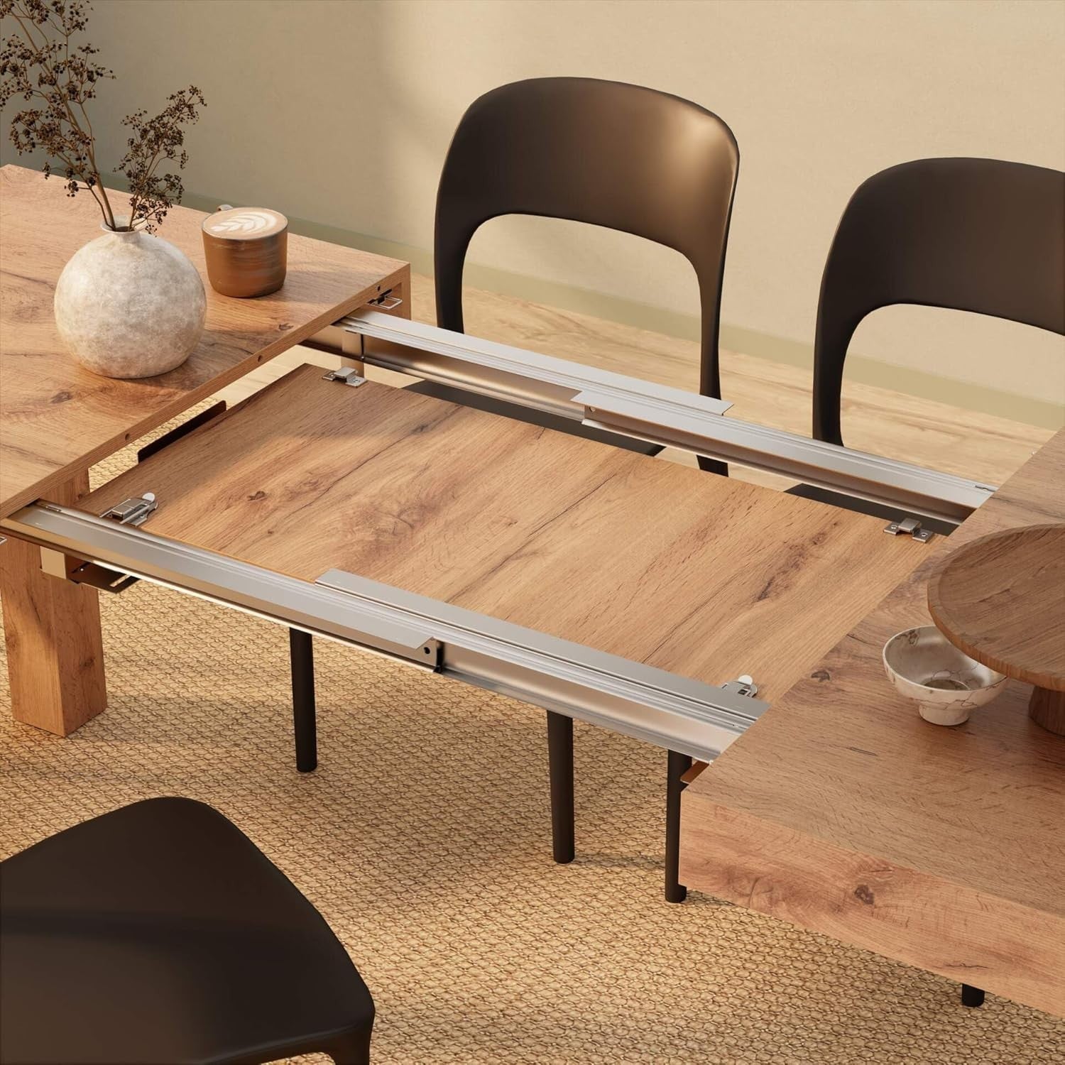 Extendable Rustic oak Dining Table 8 Seater Wood Modern SpaceSaving 120-200cm