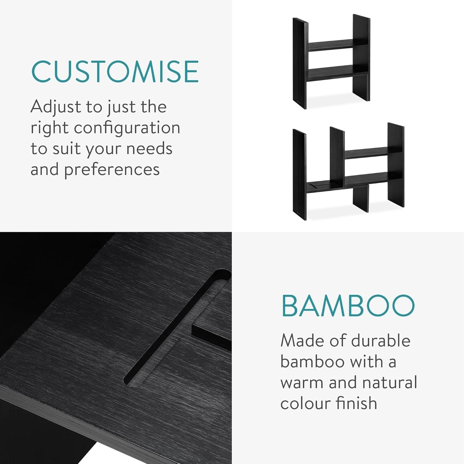 Adjustable Bamboo Desk Organiser Shelf Unit 2-Tier Office Kitchen