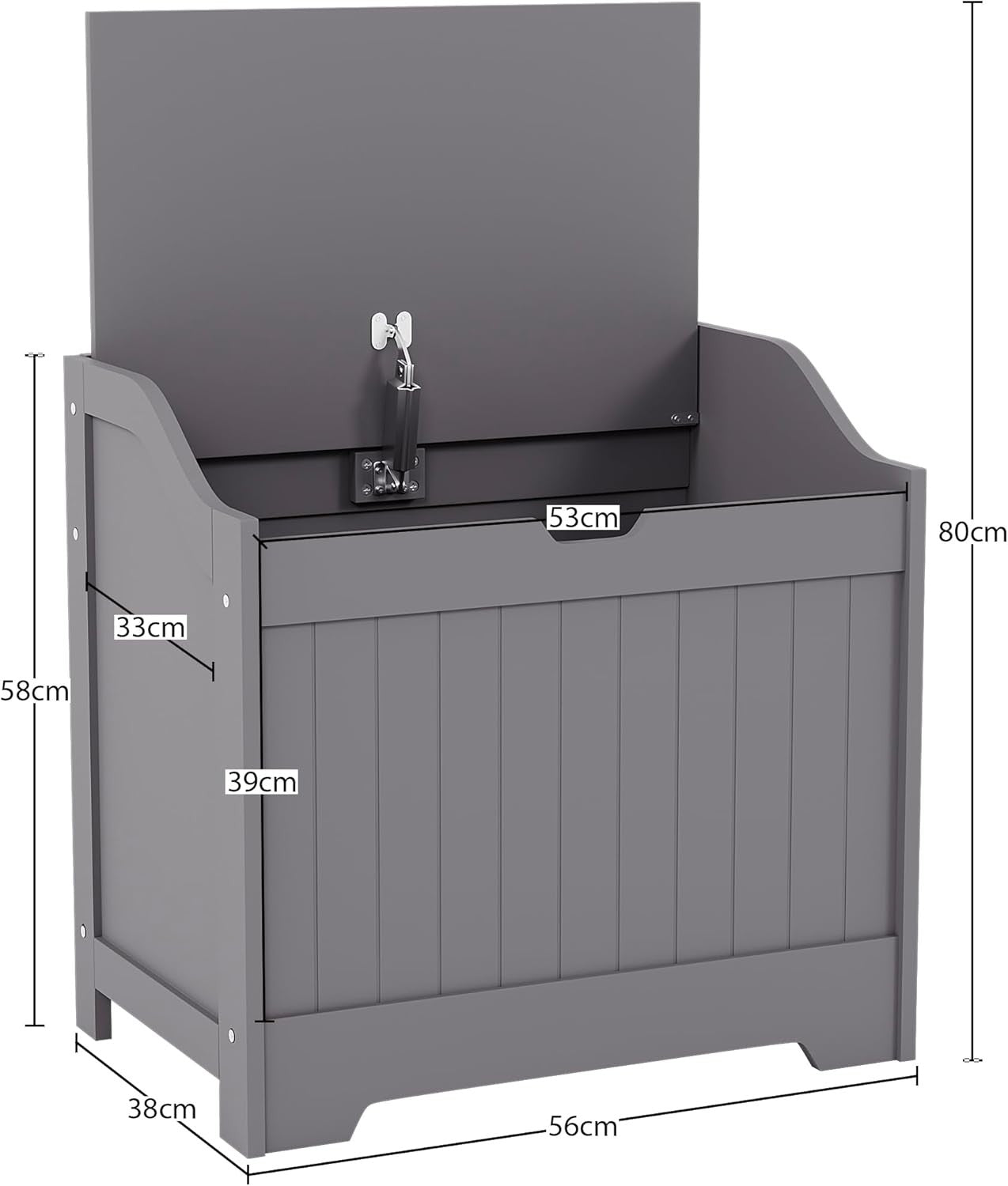 Bathroom Laundry Cabinet Storage Chest with Wooden Basket Grey MDF