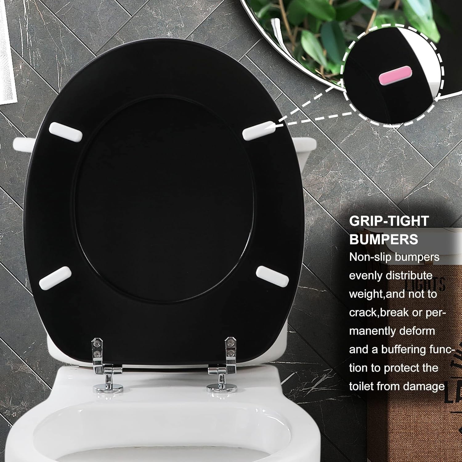 Black Wooden Toilet Seat Antibacterial Adjustable Hinges Oval Bathroom