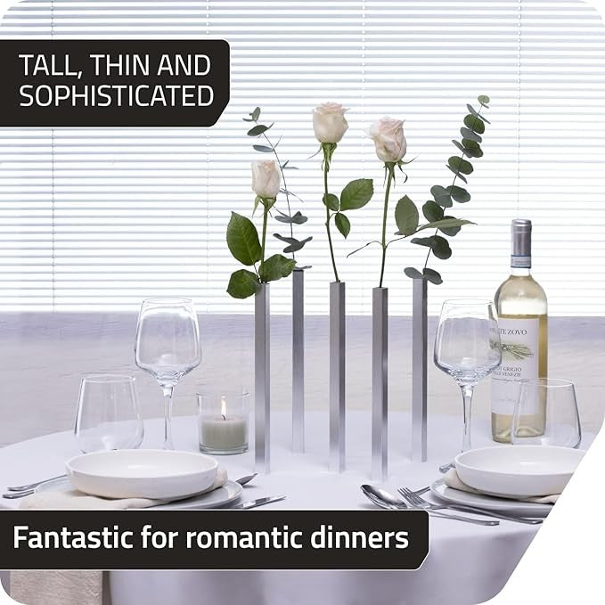 Magnetic Flower Vase Set Modern Silver Metal Bud Vases Minimal Decor