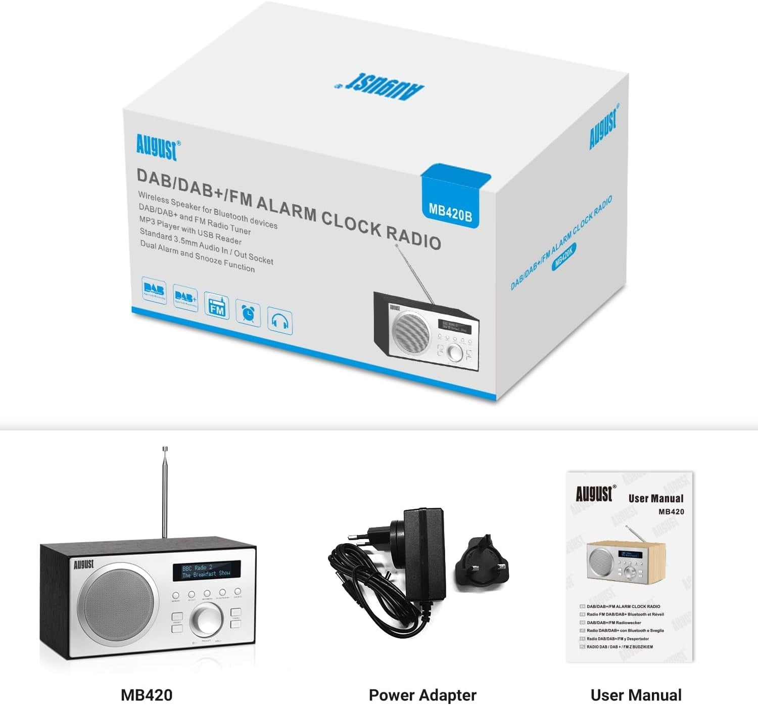 DAB/DAB+ FM Radio Bluetooth Speaker Alarm Clock USB AUX Subwoofer Black