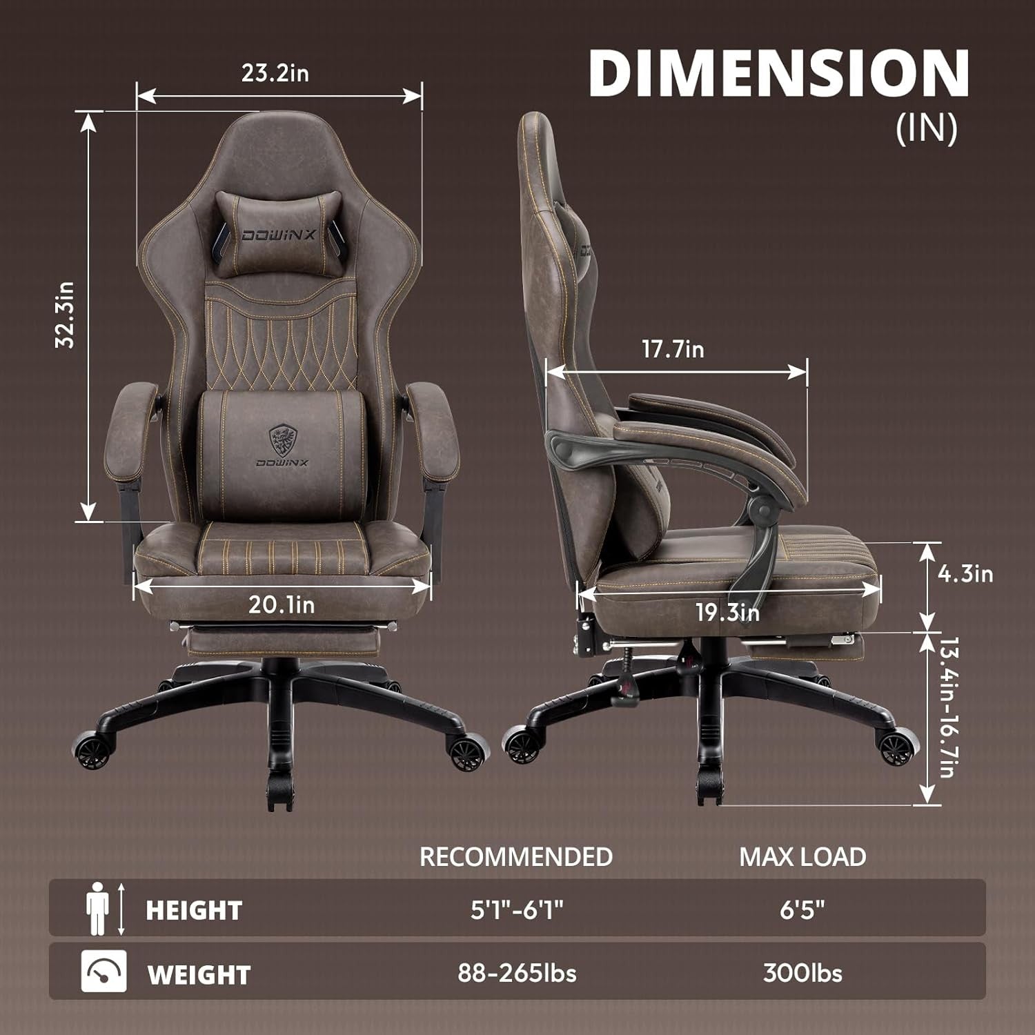 Gaming Chair Recliner with Footrest Massage Lumbar Brown PU Leather