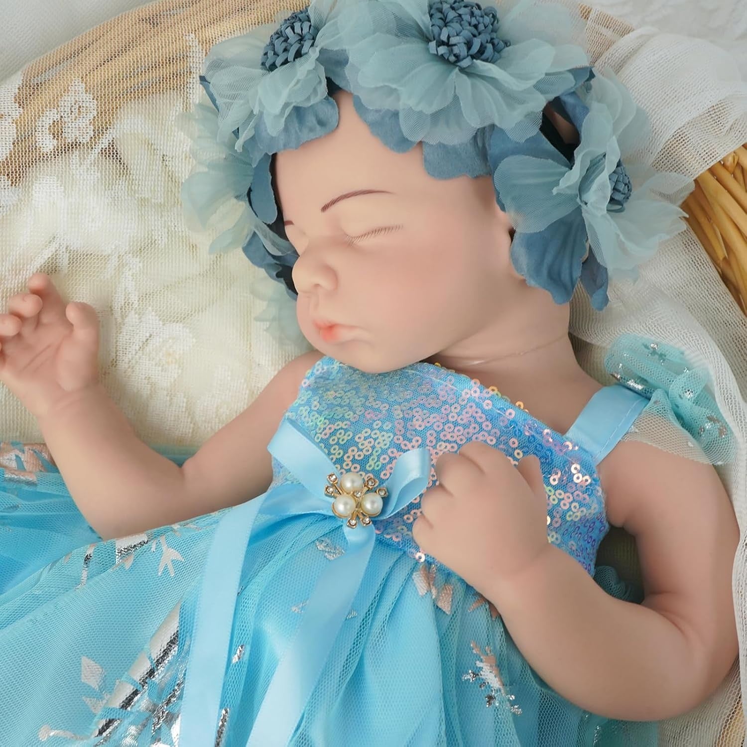 18” Silicone Sleeping Newborn Doll Full Body 1:1 Real Baby Ivory