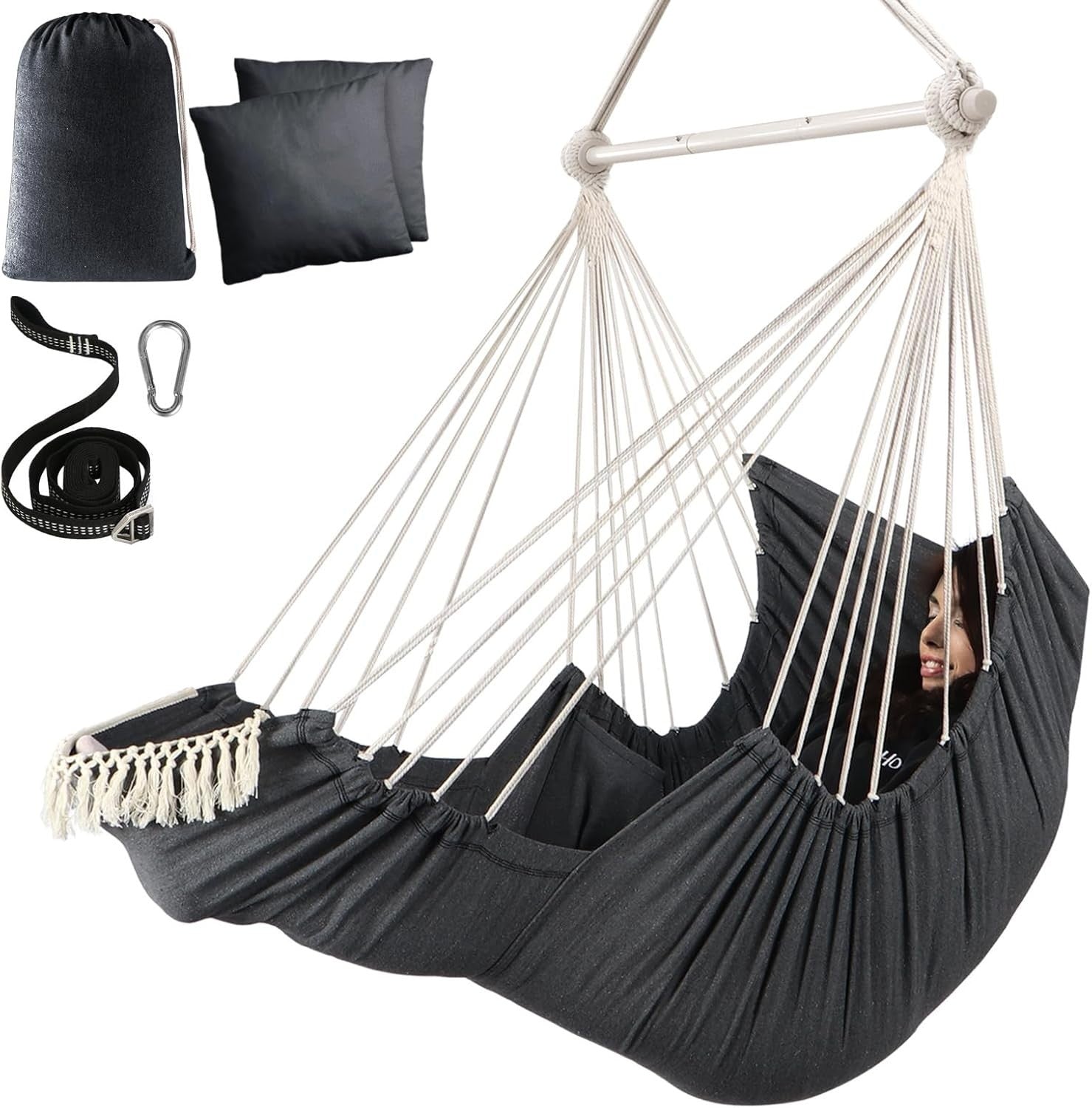 Hammock Chair with Footrest & 2 Cushions | 550lbs Heavy Duty Indoor Outdoor