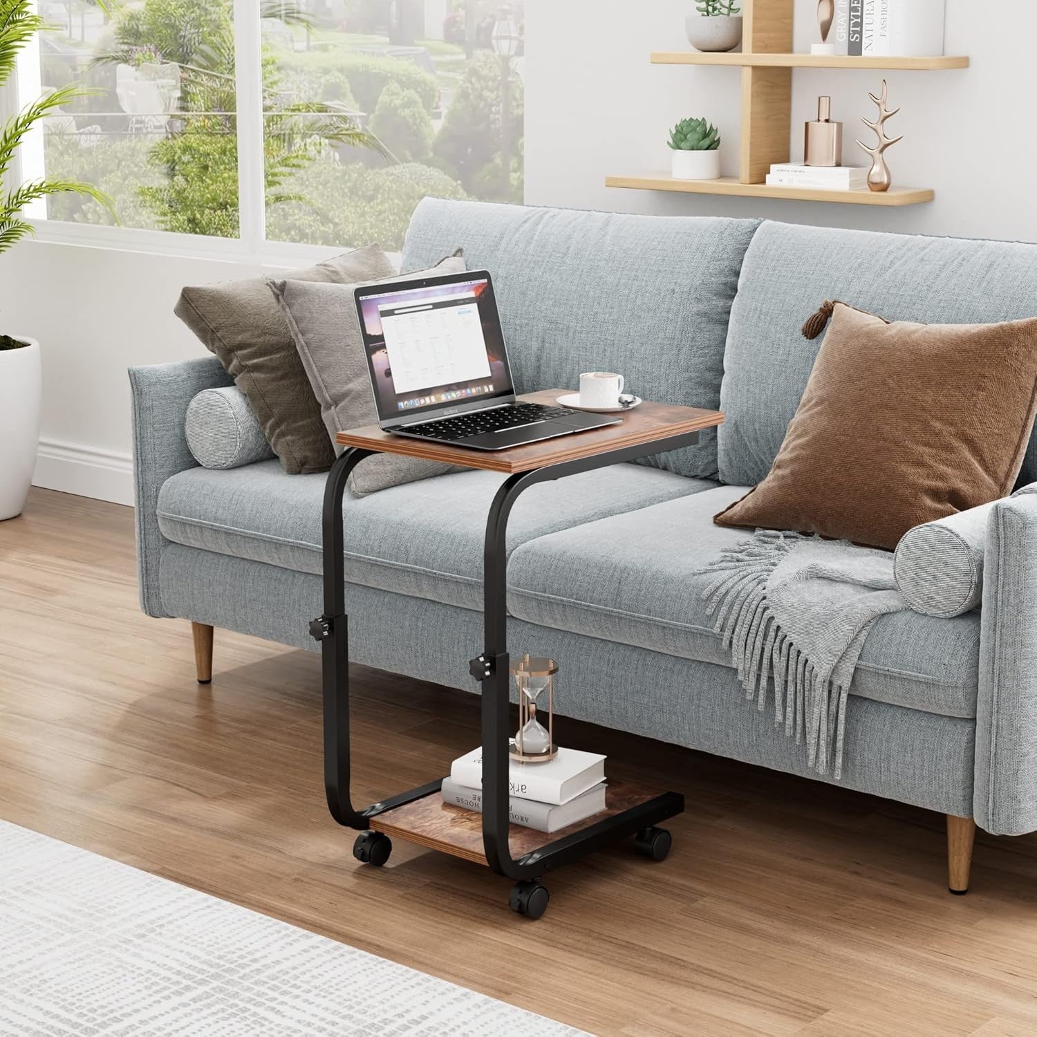 Height Adjustable Side Table – 45x30x66cm End/Bedside Table Rustic Brown
