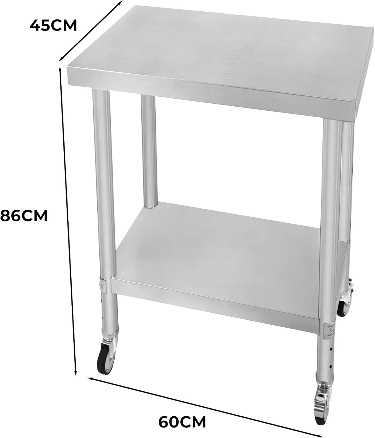 Stainless Steel Mobile Prep Table on Wheels 160kg Kitchen Bench 60x45 Shelf