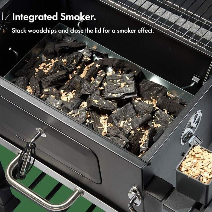 American Style Charcoal BBQ Grill w/ Temp Control, Shelves & Wheels