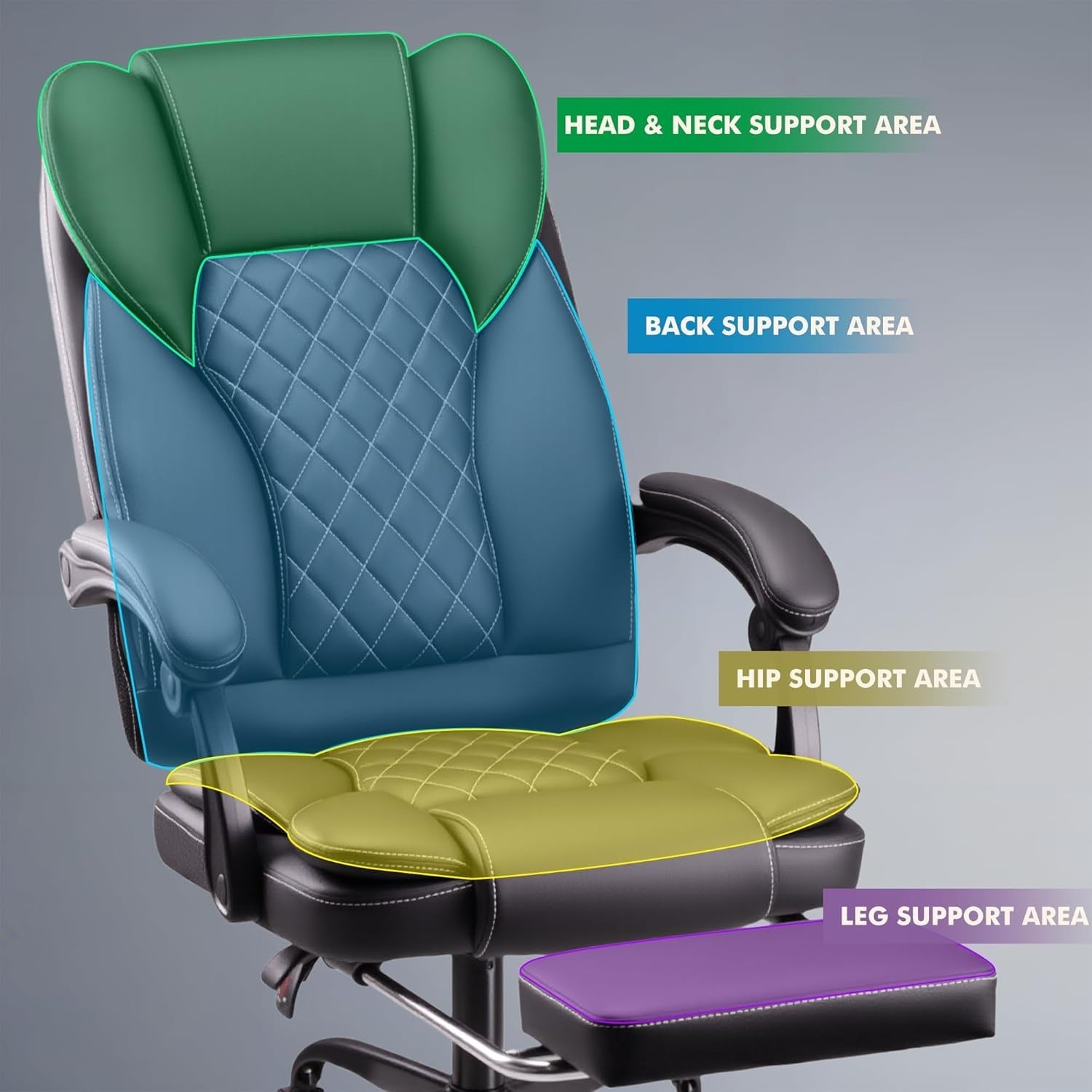 Ergonomic Executive Office Chair Adjustable Height Upholstered Leather Foot Rest