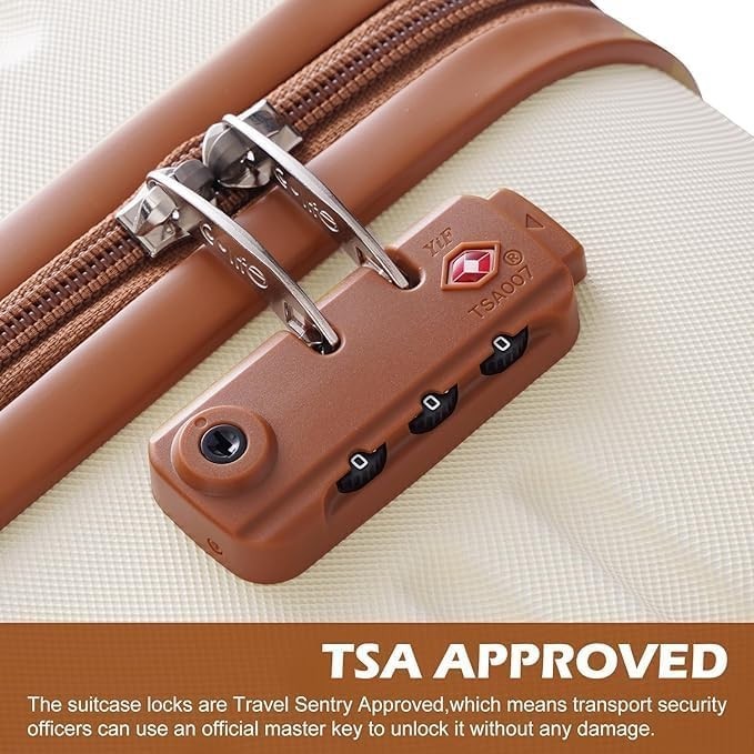 24'' Green Brown Luggage Set Hard Shell TSA Lock 360 Spinner + Backpack