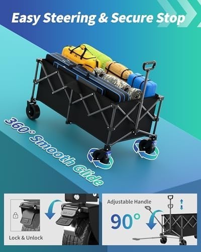 230L Heavy Duty Folding Trolley with Wheels & Adjustable Handle, Portable Wagon