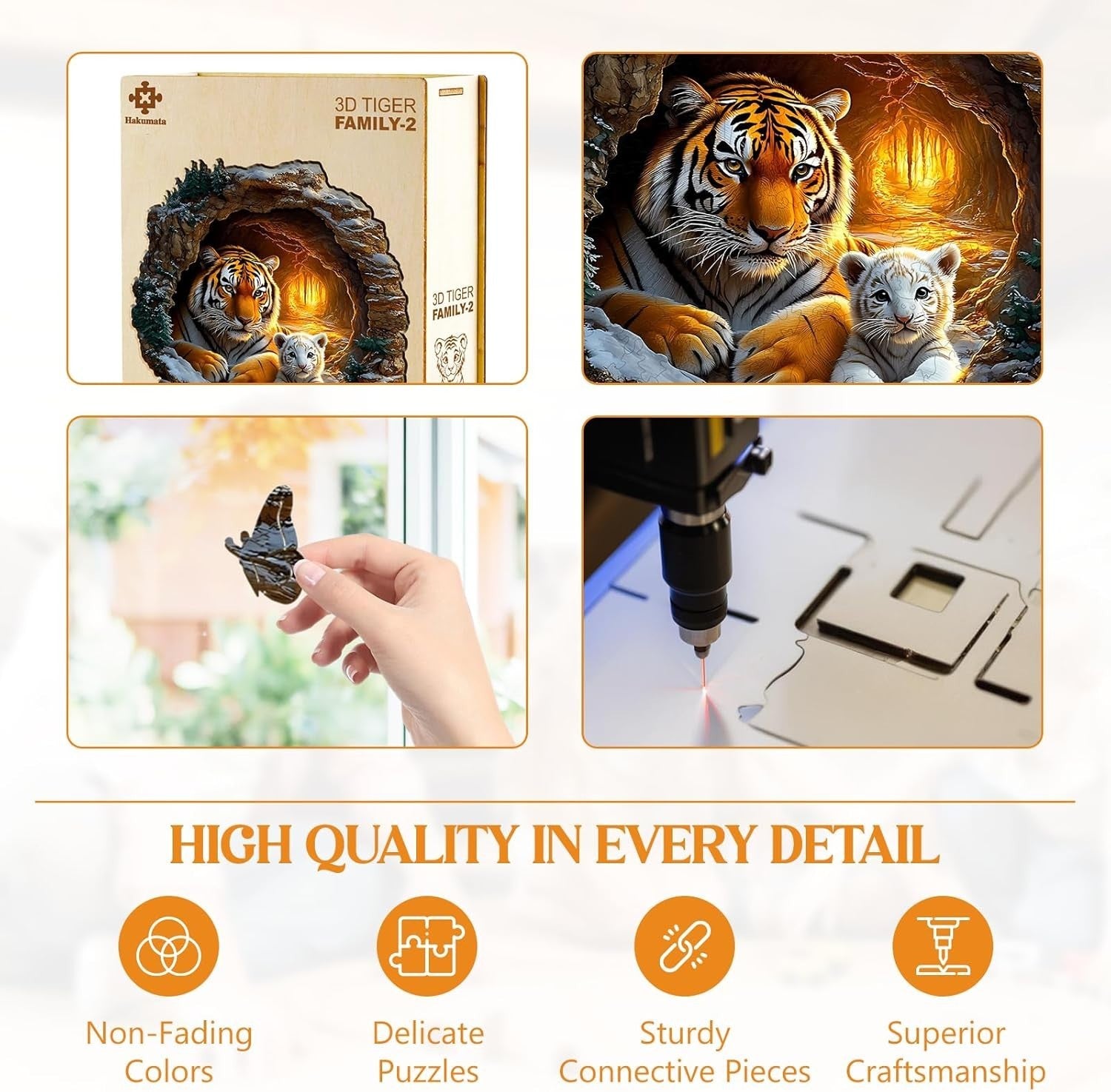 Tiger Wooden Jigsaw Puzzle for Adults Unique Shape Wall Art Gift